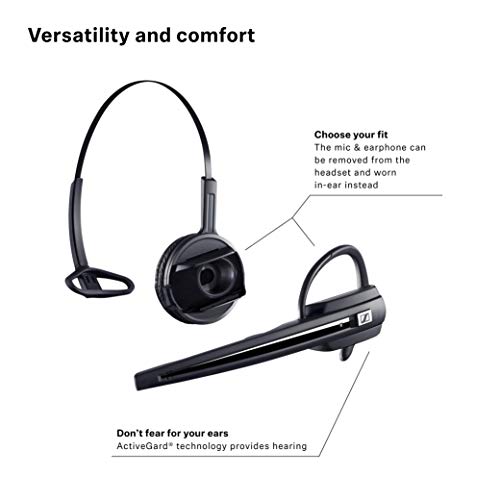 Sennheiser D 10 USB ML - US (506418) Single-Sided Wireless DECT Headset, with Direct Softphone Connection, Noise Cancelling Microphone, and is Skype for Business Certified (Black)