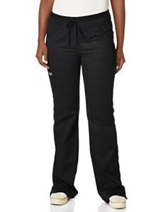 cherokee women scrubs pants with contemporary fit, low rise, flare leg bottoms with 6 pockets 24001t, m tall, black