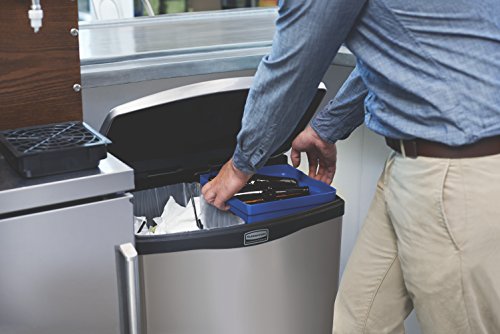 Rubbermaid Commercial Products 1902001 Rubbermaid Commercial Slim Jim Stainless Steel Front Step-On Wastebasket with Trash/Recycling Combo Liner, 24 gal, Black Trim