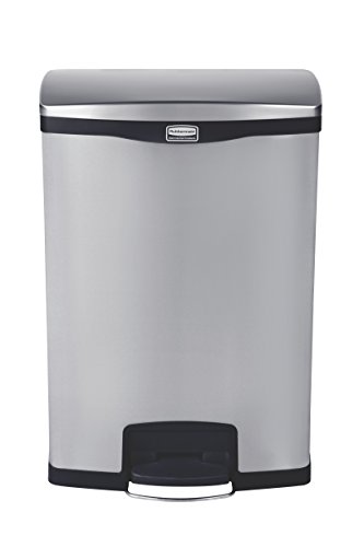 Rubbermaid Commercial Products 1902001 Rubbermaid Commercial Slim Jim Stainless Steel Front Step-On Wastebasket with Trash/Recycling Combo Liner, 24 gal, Black Trim