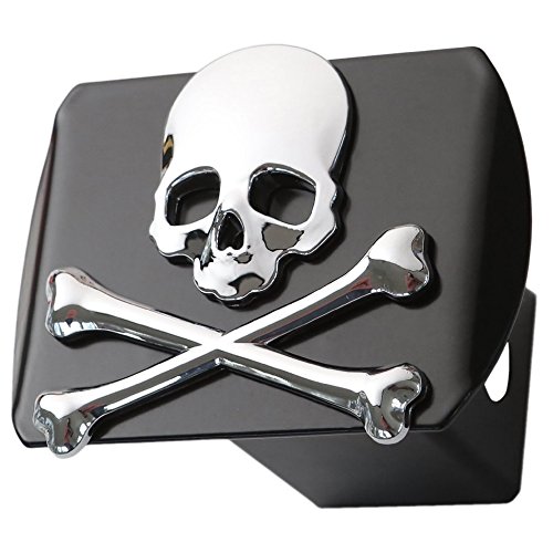 Metal Skull 3D Chrome Bone Metal Emblem on Black Trailer Metal Hitch Cover Fits 2" Receivers New