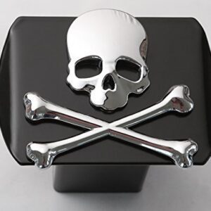 Metal Skull 3D Chrome Bone Metal Emblem on Black Trailer Metal Hitch Cover Fits 2" Receivers New