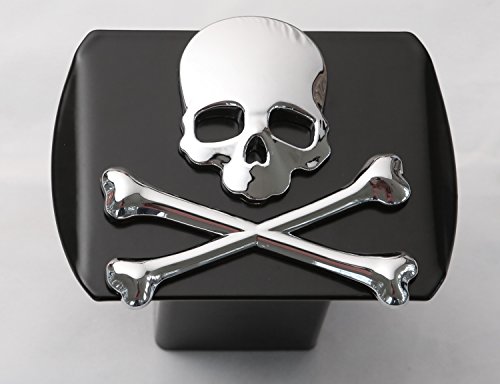 Metal Skull 3D Chrome Bone Metal Emblem on Black Trailer Metal Hitch Cover Fits 2" Receivers New