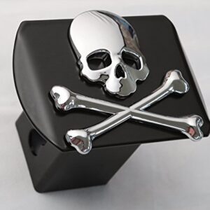 Metal Skull 3D Chrome Bone Metal Emblem on Black Trailer Metal Hitch Cover Fits 2" Receivers New