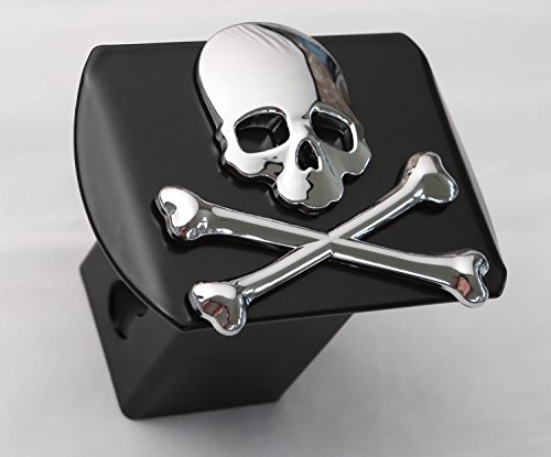 Metal Skull 3D Chrome Bone Metal Emblem on Black Trailer Metal Hitch Cover Fits 2" Receivers New