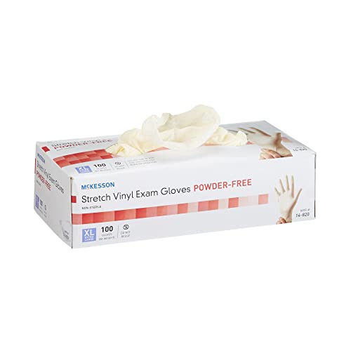 McKesson Stretch Vinyl Exam Gloves, Non-Sterile, Powder-Free, XL, 100 Count, 1 Box