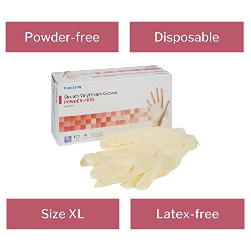 McKesson Stretch Vinyl Exam Gloves, Non-Sterile, Powder-Free, XL, 100 Count, 1 Box