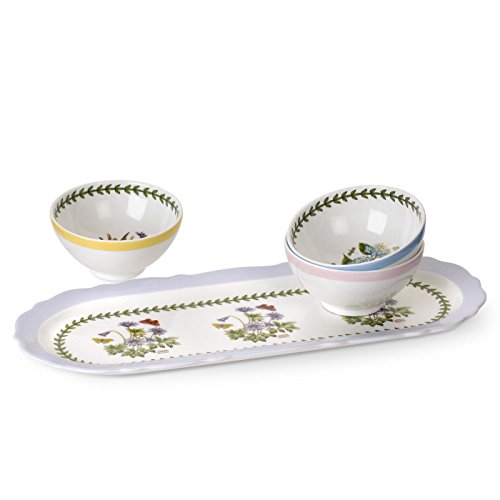 Portmeirion Botanic Garden Terrace Scalloped Sandwich Tray and Assorted Set of 3 Dip Dishes