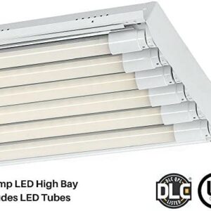 Four-Bros Lighting 6 Bulb/Lamp T8 LED Linear High Bay Warehouse Shop Light Fixture - (6) LED T8 Bulbs Included - Daylight - 17160 Lumens, Made in USA, BAA Certified…