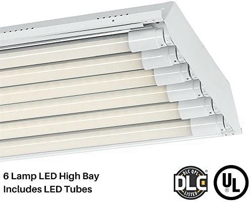 Four-Bros Lighting 6 Bulb/Lamp T8 LED Linear High Bay Warehouse Shop Light Fixture - (6) LED T8 Bulbs Included - Daylight - 17160 Lumens, Made in USA, BAA Certified…