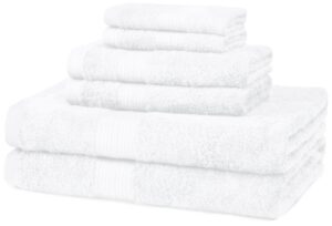 amazon basics 6-piece fade resistant bath towel, hand and washcloth set -cotton, white, 14.25" l x 10.85" w