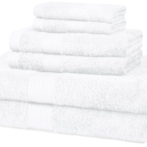 Amazon Basics 6-Piece Fade Resistant Bath towel, Hand and Washcloth Set -Cotton, White, 14.25" L x 10.85" W