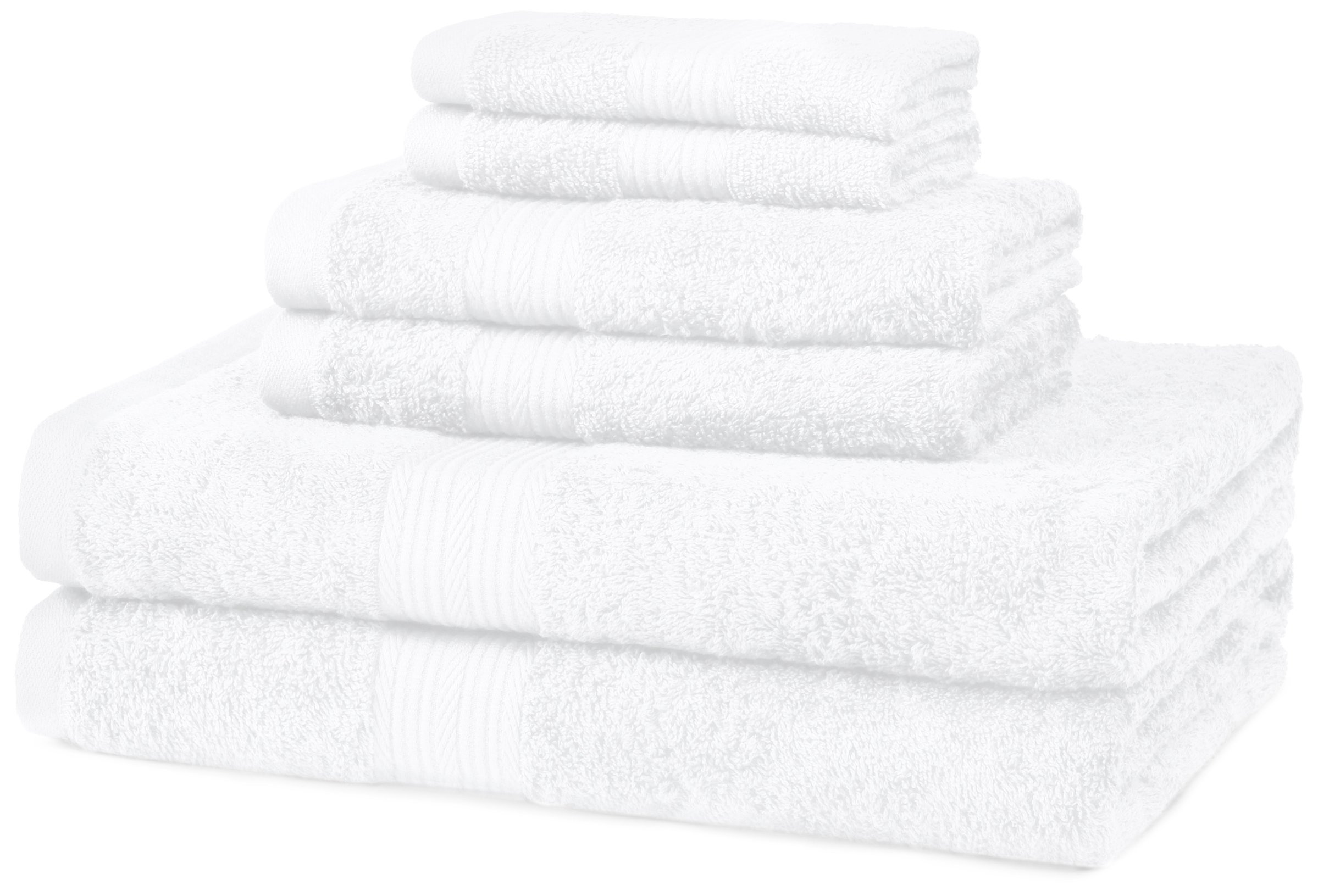 Amazon Basics 6-Piece Fade Resistant Bath towel, Hand and Washcloth Set -Cotton, White, 14.25" L x 10.85" W