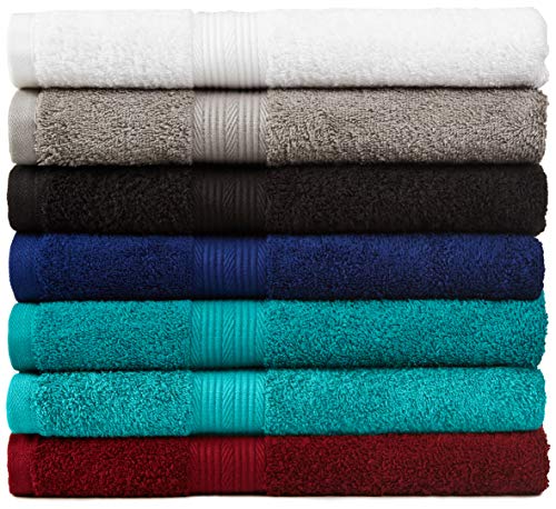 Amazon Basics 6-Piece Fade Resistant Bath towel, Hand and Washcloth Set - Cotton, Teal, 14.25"L x 10.85"W