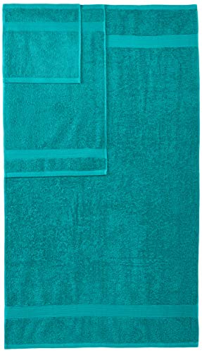 Amazon Basics 6-Piece Fade Resistant Bath towel, Hand and Washcloth Set - Cotton, Teal, 14.25"L x 10.85"W