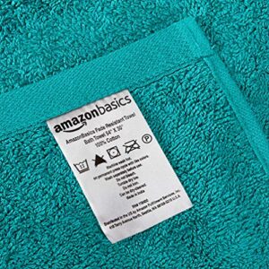 Amazon Basics 6-Piece Fade Resistant Bath towel, Hand and Washcloth Set - Cotton, Teal, 14.25"L x 10.85"W