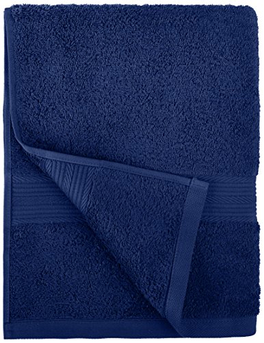 Amazon Basics 6-Piece Fade Resistant Bath towel, Hand and Washcloth Set - Cotton, Navy Blue, 14.25" L x 10.85" W