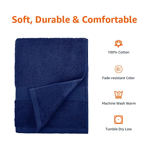 Amazon Basics 6-Piece Fade Resistant Bath towel, Hand and Washcloth Set - Cotton, Navy Blue, 14.25" L x 10.85" W