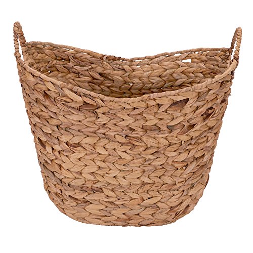 Household Essentials ML-4002 Tall Water Hyacinth Wicker Basket with Handles | Natural, Brown, Natural