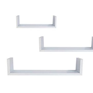 EWEI'S HomeWares 3 Floating U Shelves,8.5" D x 17.9" W x 4.6" H, White