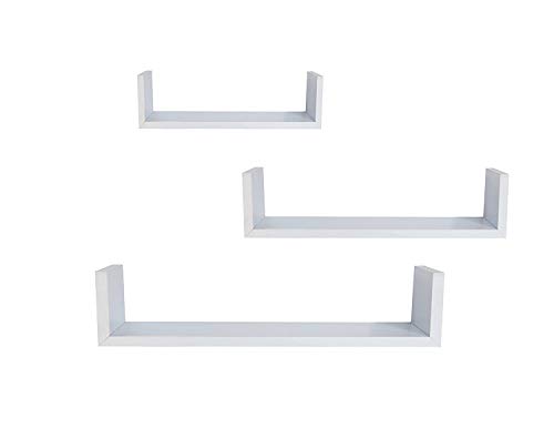 EWEI'S HomeWares 3 Floating U Shelves,8.5" D x 17.9" W x 4.6" H, White