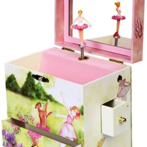 Enchantmints Two Time TuTu Jewelry Box for Girls Musical – Kids Treasure Box with 4 Pullout Drawers & Spinning Ballerina Figurine – Play Beautiful Dreamer Tune