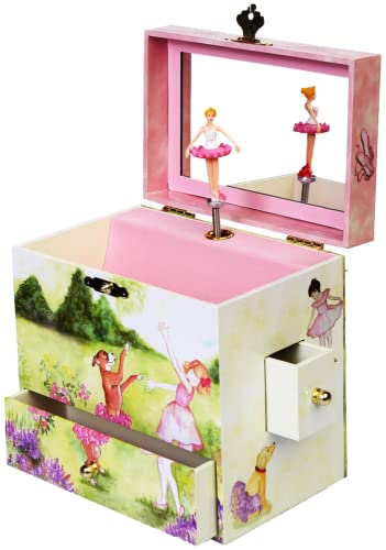 Enchantmints Two Time TuTu Jewelry Box for Girls Musical – Kids Treasure Box with 4 Pullout Drawers & Spinning Ballerina Figurine – Play Beautiful Dreamer Tune