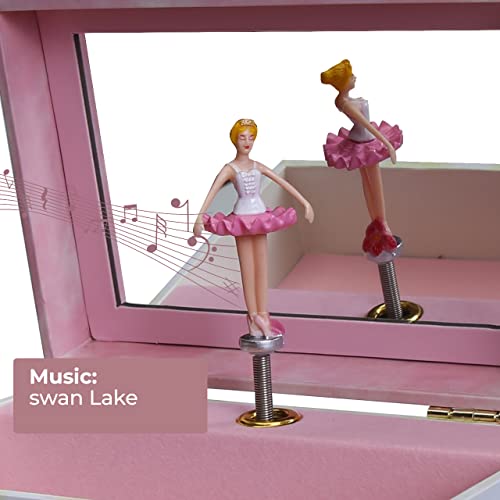 Enchantmints Two Time TuTu Jewelry Box for Girls Musical – Kids Treasure Box with 4 Pullout Drawers & Spinning Ballerina Figurine – Play Beautiful Dreamer Tune