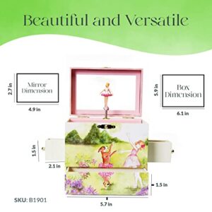 Enchantmints Two Time TuTu Jewelry Box for Girls Musical – Kids Treasure Box with 4 Pullout Drawers & Spinning Ballerina Figurine – Play Beautiful Dreamer Tune