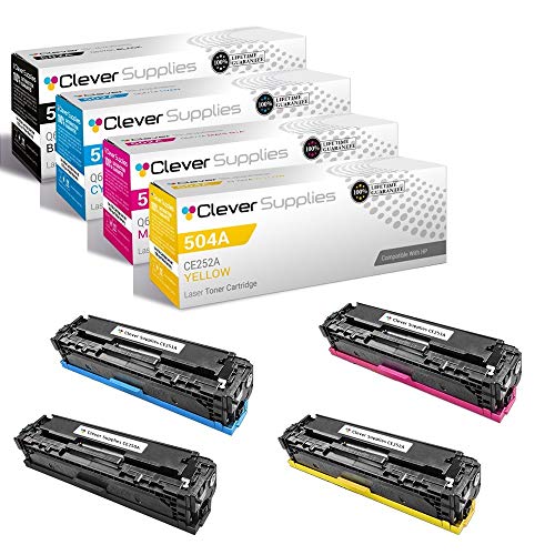 CS Compatible Toner Cartridge Replacement for HP CP3525n CE250A Black CE251A Cyan CE252A Yellow CE253A Magenta HP 504A COLOR LASERJET CM3530 CM3530FS CP3525DN CP3525X CP3520 CM3530FS MFP 4 Color Set