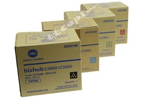 konica minolta tnp48k tnp48c tnp48m tnp48y bizhub c3350 c3850 toner cartridges set (black cyan magenta yellow, 4-pack) in retail packaging