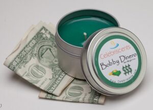 'bobby dinero' money drawing and scented soy candle