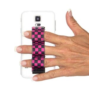 lazy-hands 3-loop phone grip - fits most - black/pink checkers