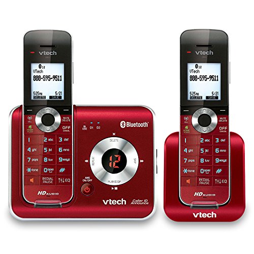 VTech DS6421-26 2-Handset Dect 6.0 Cordless Phone with Bluetooth Connect to Cell, Digital Answering System and Caller ID, Expandable Up to 12 Handsets, Red