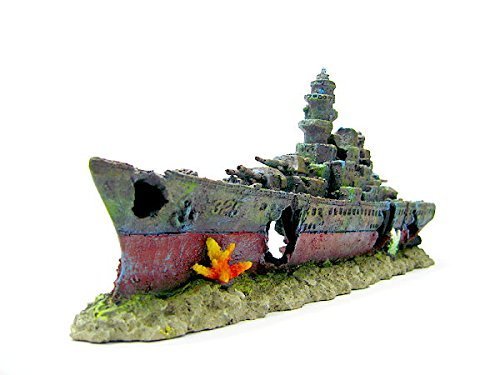 CORISRX BEST OF YOUR LIFESTYLE Dr. Moss Warship Cave Aquarium Ornament L 49cm - Navy Battleship Ship Decor Shipwreck PET