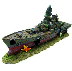 corisrx best of your lifestyle dr. moss warship cave aquarium ornament l 49cm - navy battleship ship decor shipwreck pet