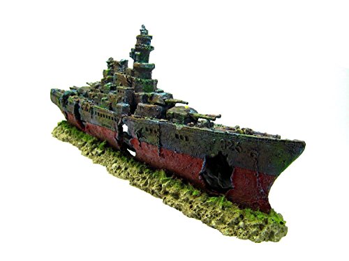 CORISRX BEST OF YOUR LIFESTYLE Dr. Moss Warship Cave Aquarium Ornament L 49cm - Navy Battleship Ship Decor Shipwreck PET