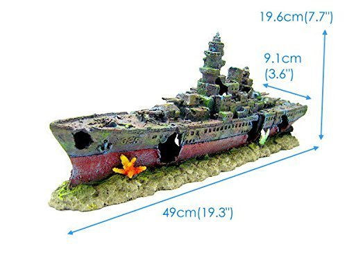 CORISRX BEST OF YOUR LIFESTYLE Dr. Moss Warship Cave Aquarium Ornament L 49cm - Navy Battleship Ship Decor Shipwreck PET