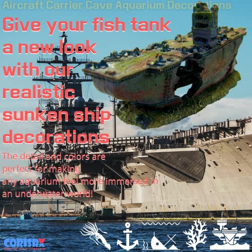 CORISRX BEST OF YOUR LIFESTYLE Dr. Moss Aircraft Carrier Cave Aquarium Ornament - Navy Warship Battleship Decoration Ship