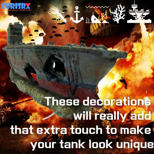 CORISRX BEST OF YOUR LIFESTYLE Dr. Moss Aircraft Carrier Cave Aquarium Ornament - Navy Warship Battleship Decoration Ship