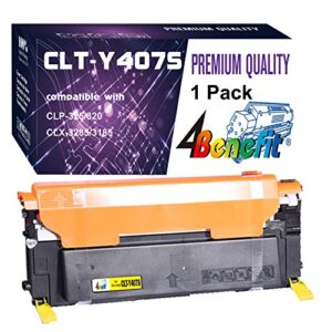 (1-pack) 4benefit (1xyellow) compatible clt-407s toner cartridge work for clt-y407s clt-407s y407s for used in clx-3185fw 3185n clp-320n clp-321n clp-325w printer