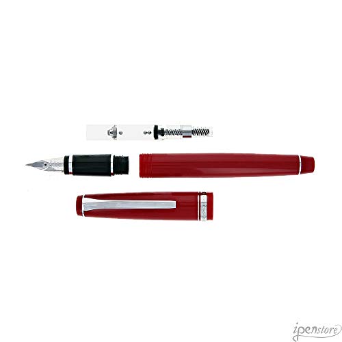 PILOT Falcon Collection Fountain Pen, Red Barrel with Rhodium Accents, Soft Extra Fine Nib, Blue Ink (71620)