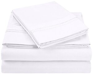 superior 2-line bubble embroidered sheets, luxurious silky soft, light weight, wrinkle free brushed microfiber, california king size 4-piece sheet set, white
