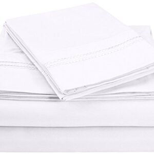 SUPERIOR 2-Line Bubble Embroidered Sheets, Luxurious Silky Soft, Light Weight, Wrinkle Free Brushed Microfiber, California King Size 4-Piece Sheet Set, White