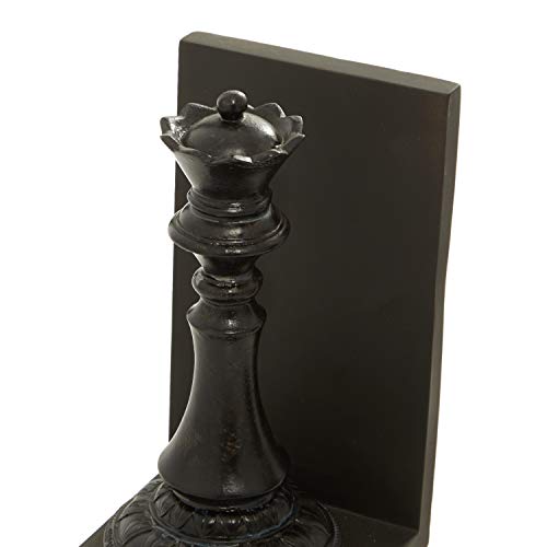 Deco 79 Resin Chess Bookends with King and Queen, Set of 2 5"W, 8"H, Black