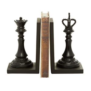 Deco 79 Resin Chess Bookends with King and Queen, Set of 2 5"W, 8"H, Black