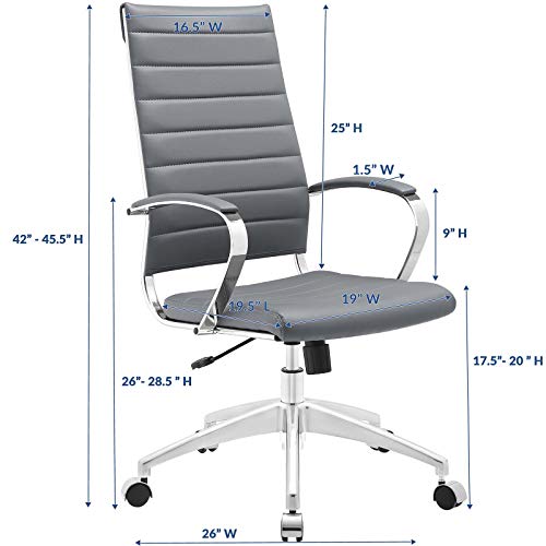 Modway Jive Ribbed High Back Tall Executive Swivel Office Chair With Arms In Gray