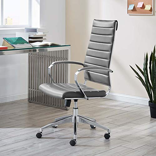 Modway Jive Ribbed High Back Tall Executive Swivel Office Chair With Arms In Gray