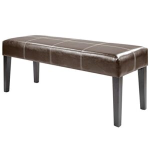 corliving antonio bench in dark brown bonded leather, 47-inch