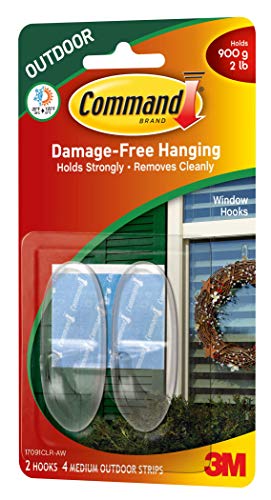 Command Strips 17091CLR-AW Medium Clear Outdoor Window Hooks 2 Count